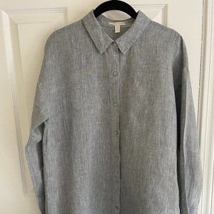 Eileen Fisher Organic Linen Long Sleeve Blouse, Chambray Color, Size S